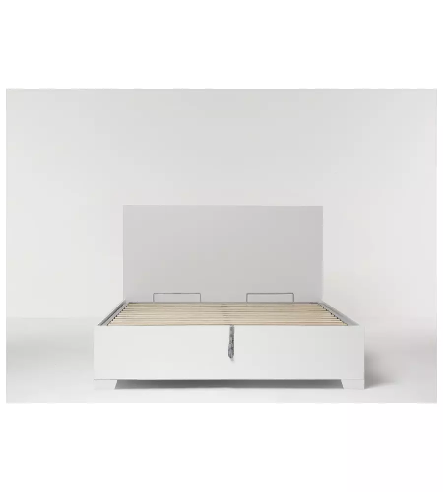 Letto matrimoniale "hi box" bianco con rete, contenitore e piedini 160x190 cm